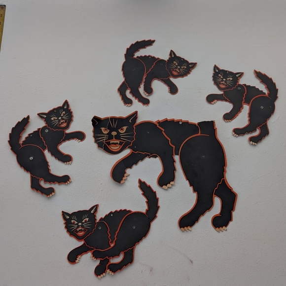 Vintage Other - Vintage 1930s–40s Articulated Halloween Black Cat Decorations 5 Beistle Style